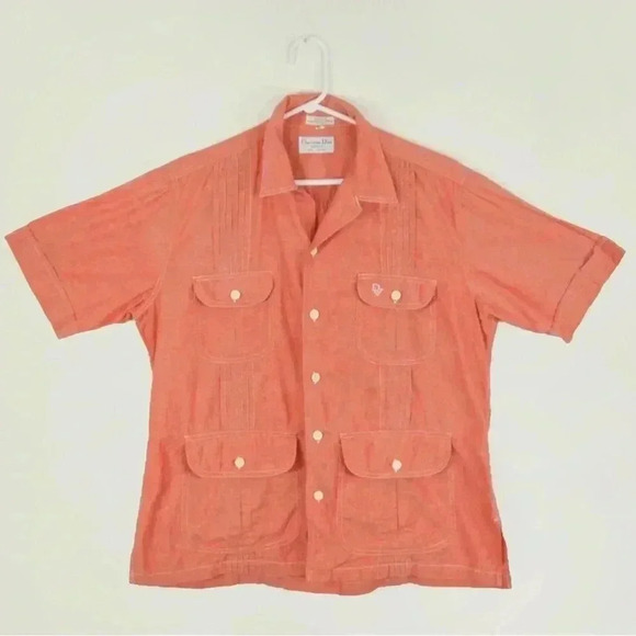 Vintage Christian Dior Monsieur Short Sleeve Button Down Blouse Shirt - Picture 1 of 5